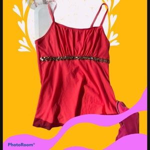 Coral sheer crop top cami custom made NWOT